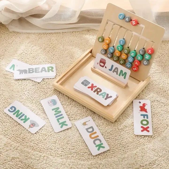 Tablero Montessori de madera para emparejar letras y patrones – Juguete educativo de doble cara para el reconocimiento de letras y formas