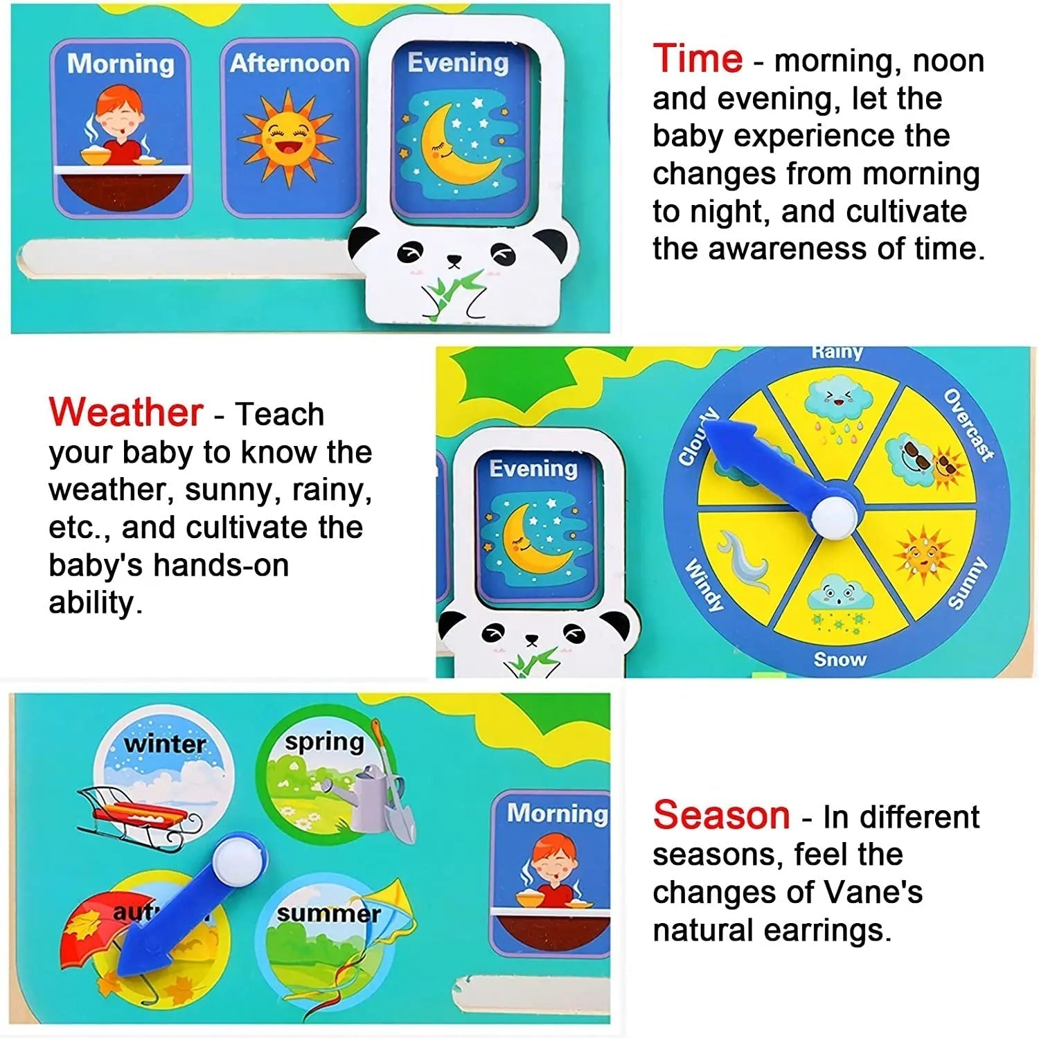 Jouets Horloge Grenouille Montessori en Bois pour Enfants, Calendrier d'apprentissage, Météo, Saisons, Heure, Semaine, Jouet Éducatif Précoce