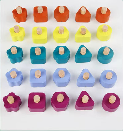 Tablero de tornillos de madera Montessori | Juguete de clasificación y combinación de formas de tuercas arcoíris