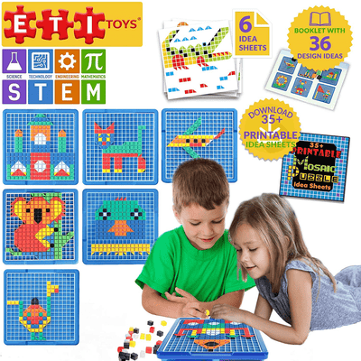 Fidtoy Kids Mosaic Puzzle Set 490 Pieces Educational STEM Building Board Color Matching Creative Learning Toy for Kids 4+