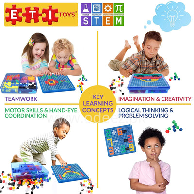 Fidtoy Kids Mosaic Puzzle Set 490 Pieces Educational STEM Building Board Color Matching Creative Learning Toy for Kids 4+