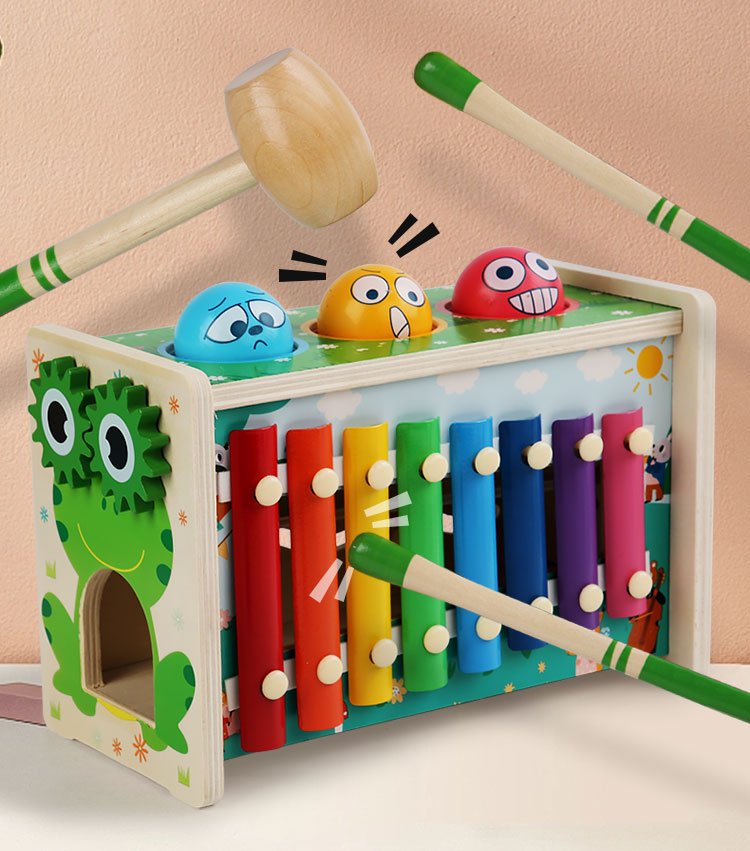 Montessori Pounding Toy with Xylophone, Fishing & Magnet Game