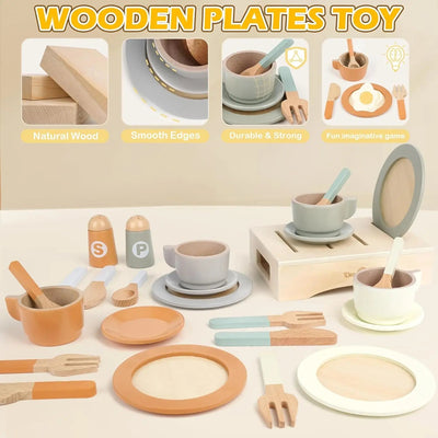 Platos y Vajilla - Juguetes de Cocina de Madera para 12M - 6A
