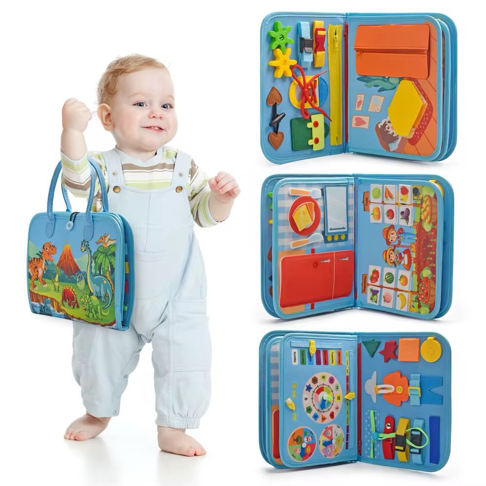 Tabla de fieltro sensorial para niños pequeños - Juguete de viaje con habilidades prácticas para la vida con temática espacial, sirenas y dinosaurios