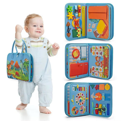 Tabla de fieltro sensorial para niños pequeños - Juguete de viaje con habilidades prácticas para la vida con temática espacial, sirenas y dinosaurios