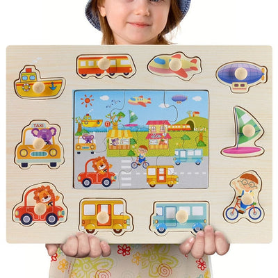 Fidtoy Wooden Vehicle Puzzle for Toddlers – Educational Learning Toy