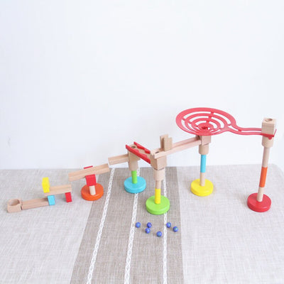 Fidtoy Wooden Marble Run STEM Building Toy for Kids 3+