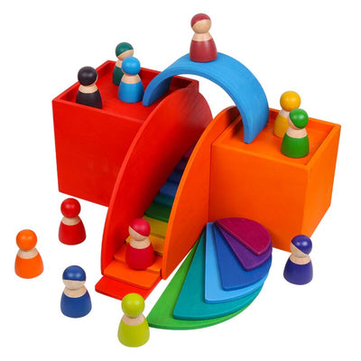 Fidtoy Rainbow Stacking Boxes Wooden Nesting Toy for Kids 3+