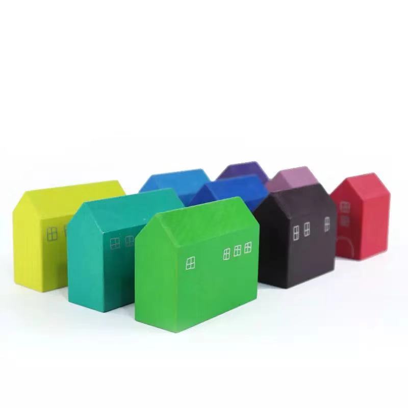 Fidtoy Petites maisons, ensemble de blocs de construction en bois, 15 pièces