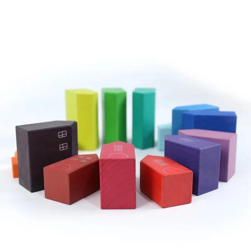 Fidtoy Petites maisons, ensemble de blocs de construction en bois, 15 pièces