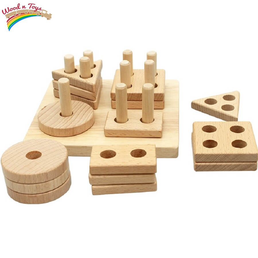 Juguete de aprendizaje de madera apilable y con clasificador de formas Fidtoy