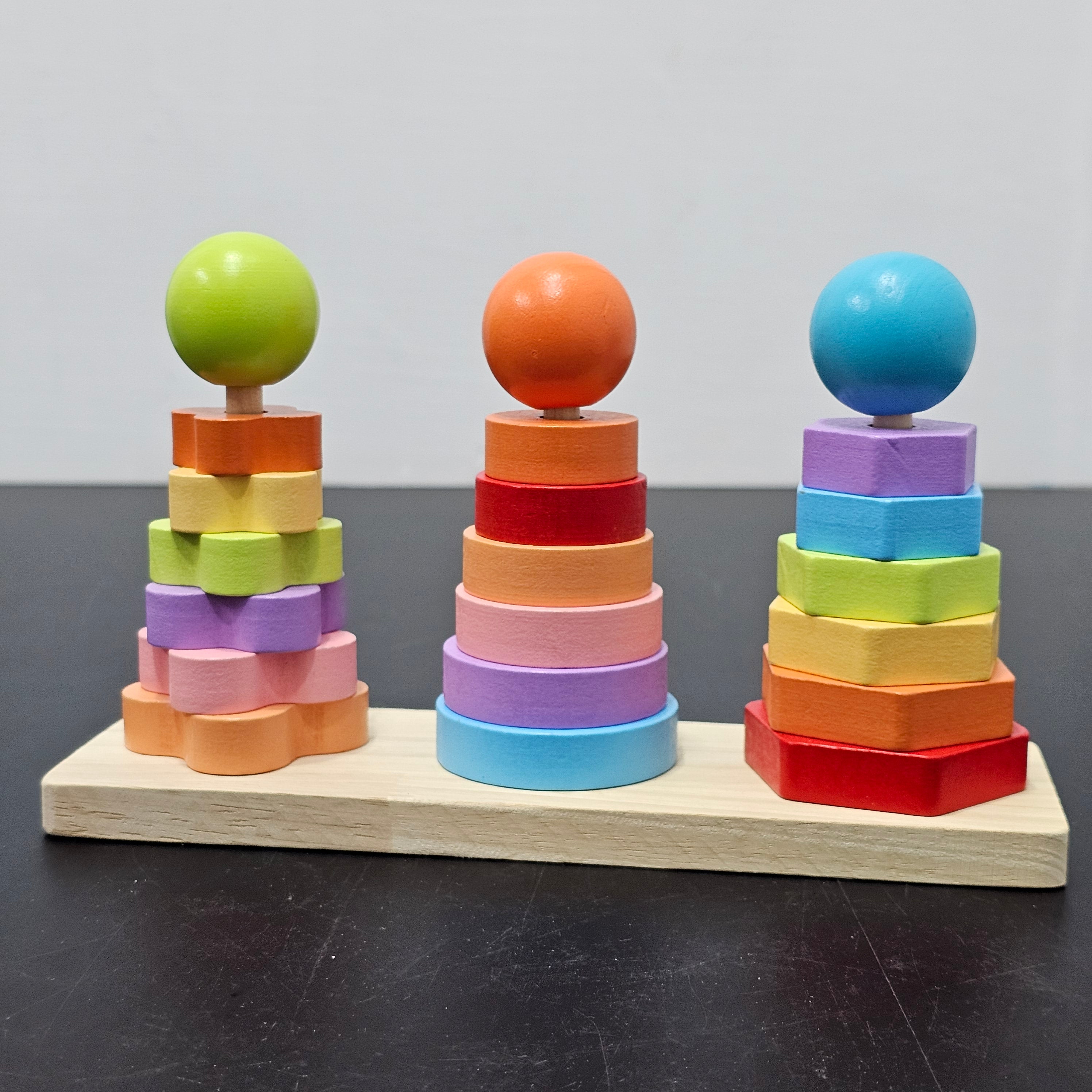 Columna de estantes con formas de madera – Juguete de actividad Montessori para niños | Bacha Toys