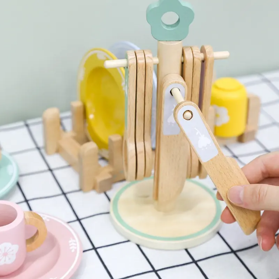 Juguete de madera - Juego de vajilla Platos Cuencos Cucharas a juego de colores