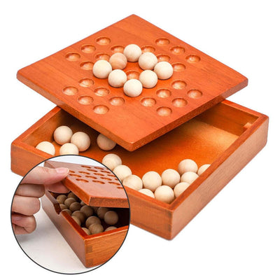 Fidtoy Juego de Solitario con Cuentas de Madera – Rompecabezas y Juego de Lógica para Niños