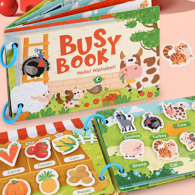 Libro sensorial Montessori Fidtoy para niños pequeños, aprendizaje interactivo del alfabeto
