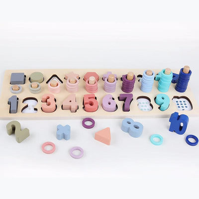 Fidtoy Tablero de Aprendizaje de Formas y Números de Madera para Niños, Anillos de Conteo, Juguete Matemático