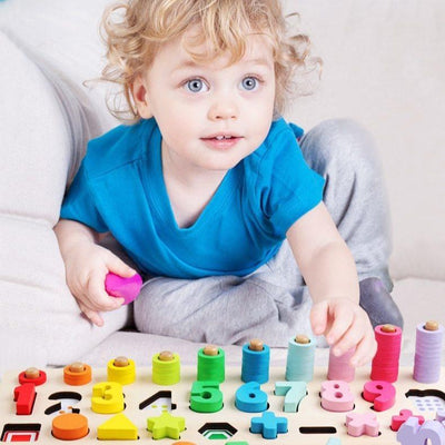 Fidtoy Tablero de Aprendizaje de Formas y Números de Madera para Niños, Anillos de Conteo, Juguete Matemático