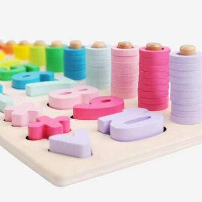 Fidtoy Tablero de Aprendizaje de Formas y Números de Madera para Niños, Anillos de Conteo, Juguete Matemático