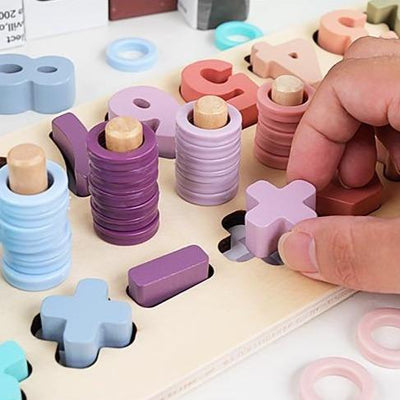 Fidtoy Tablero de Aprendizaje de Formas y Números de Madera para Niños, Anillos de Conteo, Juguete Matemático