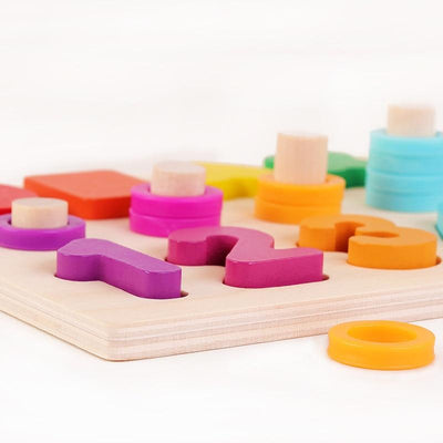 Fidtoy Tablero de Aprendizaje de Formas y Números de Madera para Niños, Anillos de Conteo, Juguete Matemático