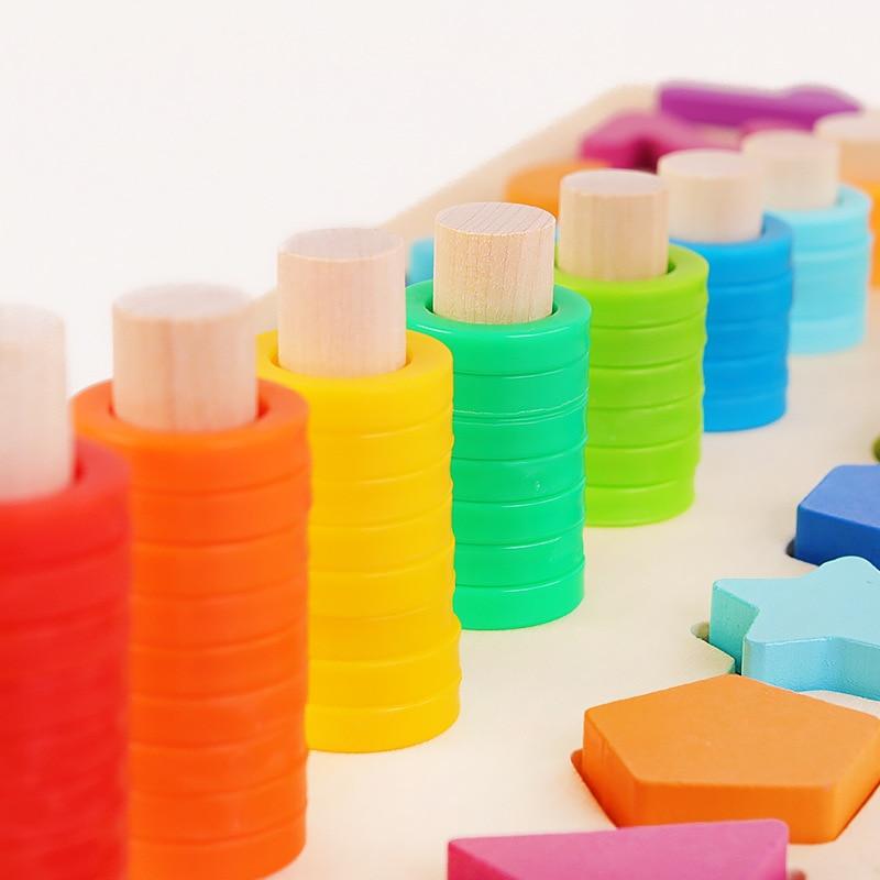Fidtoy Tablero de Aprendizaje de Formas y Números de Madera para Niños, Anillos de Conteo, Juguete Matemático