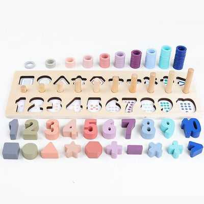 Fidtoy Tablero de Aprendizaje de Formas y Números de Madera para Niños, Anillos de Conteo, Juguete Matemático