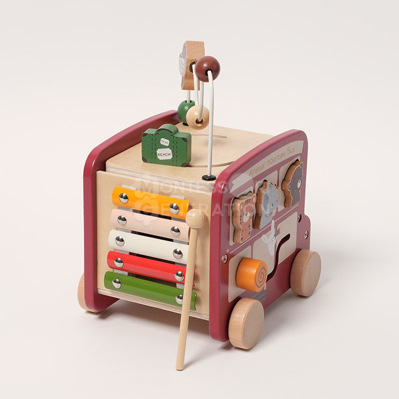 Fidtoy Bus d'activités en bois pour les tout-petits – Jouet d'apprentissage Montessori multi-activités 2+