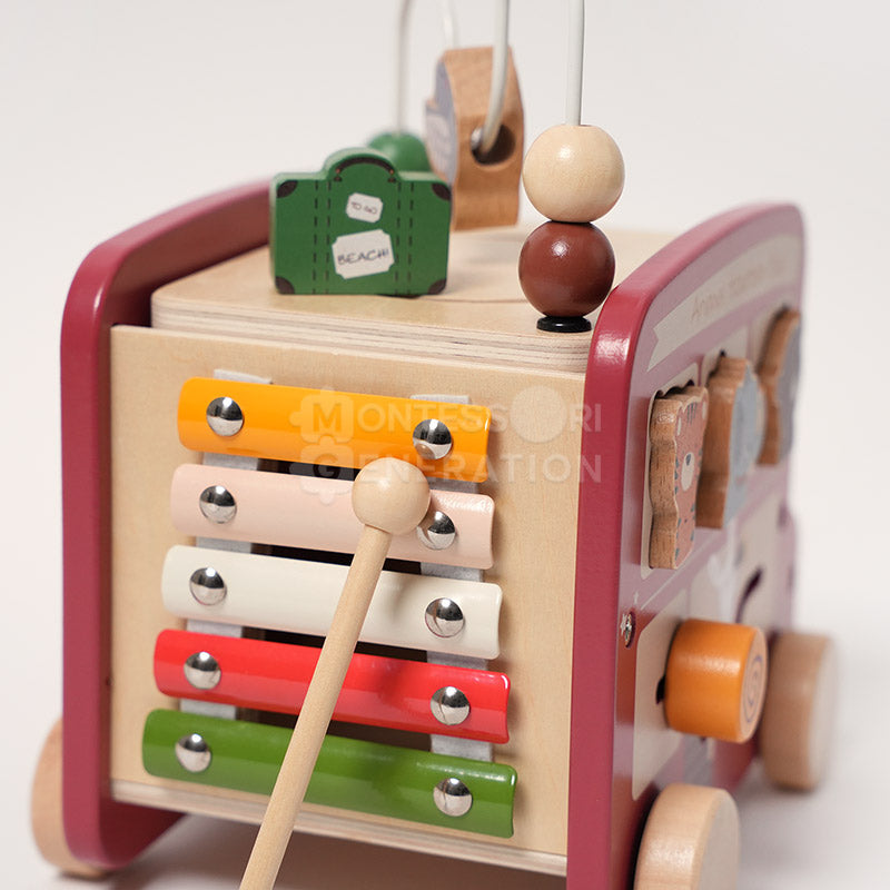 Fidtoy Bus d'activités en bois pour les tout-petits – Jouet d'apprentissage Montessori multi-activités 2+