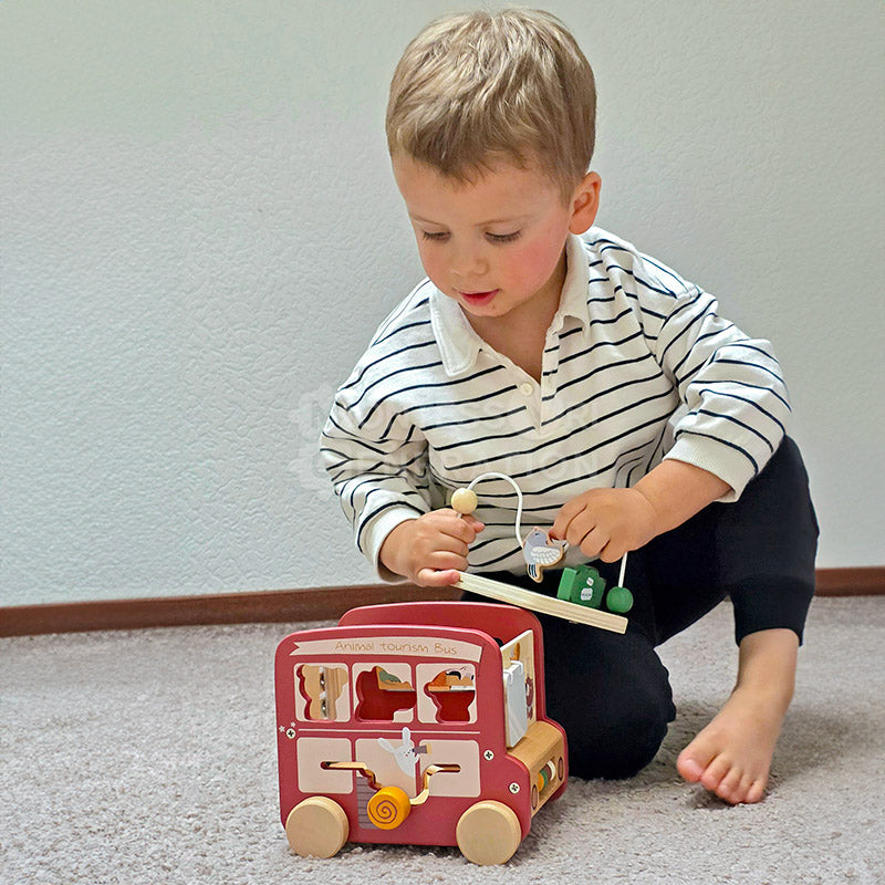 Fidtoy Bus d'activités en bois pour les tout-petits – Jouet d'apprentissage Montessori multi-activités 2+