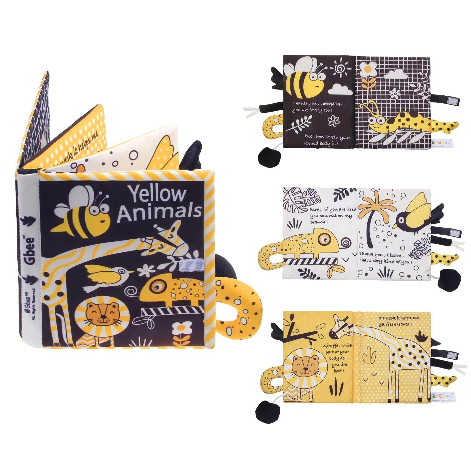 Libro de tela Animales amarillos – Libro sensorial táctil para bebés