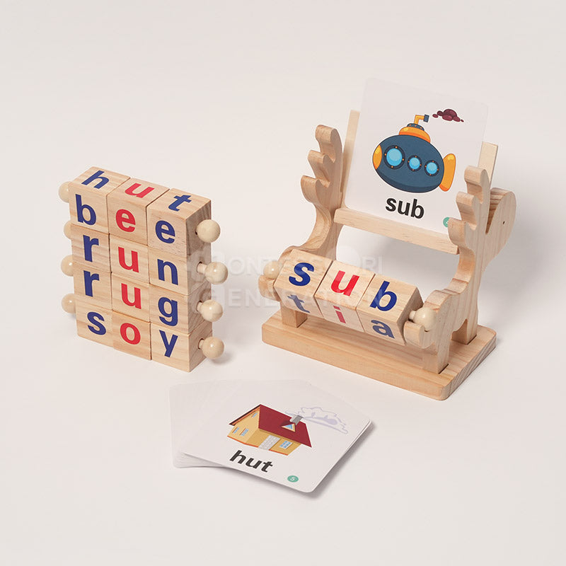 Fidtoy Montessori Spin and Spell Toy pour Enfants – Jeu d'orthographe en Bois pour l'apprentissage précoce de la lecture