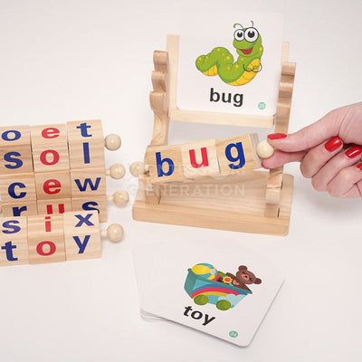 Fidtoy Montessori Spin and Spell Toy pour Enfants – Jeu d'orthographe en Bois pour l'apprentissage précoce de la lecture