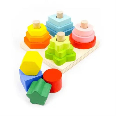 Tour à quatre colonnes carrées | Jouet d'éveil Montessori en bois pour bébés, jeu d'association pour jeunes enfants