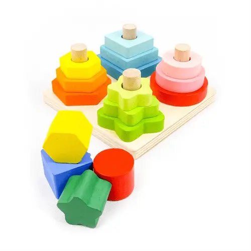 Tour à quatre colonnes carrées | Jouet d'éveil Montessori en bois pour bébés, jeu d'association pour jeunes enfants