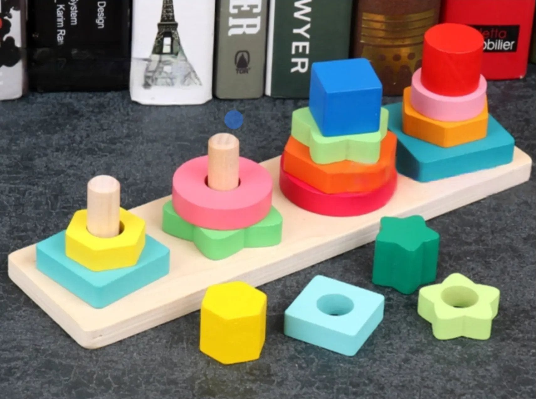 Tour à quatre colonnes carrées | Jouet d'éveil Montessori en bois pour bébés, jeu d'association pour jeunes enfants