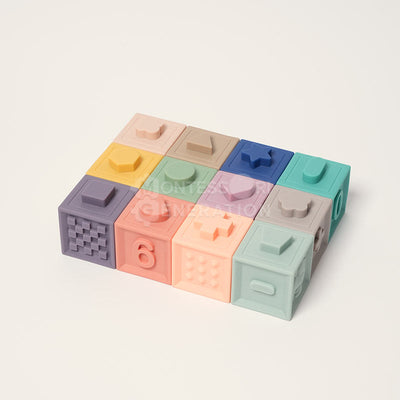 Fidtoy Bloques Sensoriales de Silicona Apilables para Bebés – Set de Juguetes Suaves para la Dentición 6 Meses+