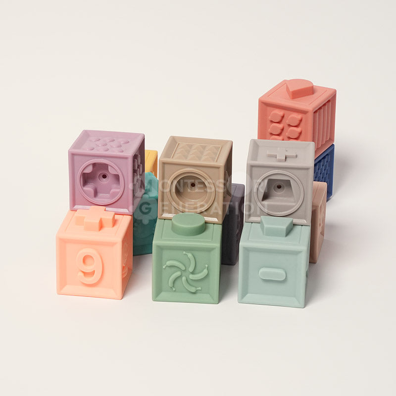 Fidtoy Bloques Sensoriales de Silicona Apilables para Bebés – Set de Juguetes Suaves para la Dentición 6 Meses+
