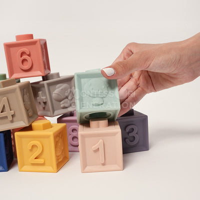 Fidtoy Bloques Sensoriales de Silicona Apilables para Bebés – Set de Juguetes Suaves para la Dentición 6 Meses+