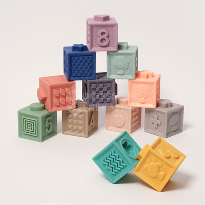 Fidtoy Bloques Sensoriales de Silicona Apilables para Bebés – Set de Juguetes Suaves para la Dentición 6 Meses+