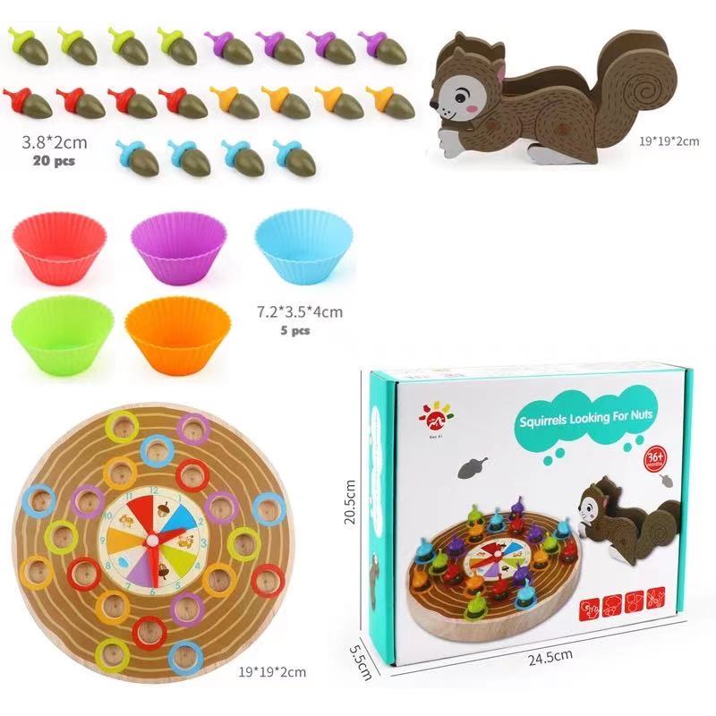 Juego de mesa de madera Ardilla recogiendo bellotas - Juguetes de motricidad fina