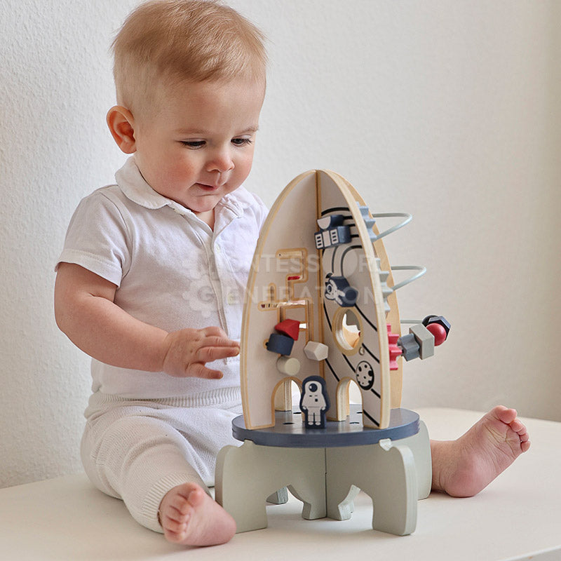 Jouet d'activités Fidtoy Fusée en bois pour tout-petits – Jouet d'apprentissage multi-activités STEM dès 1 an