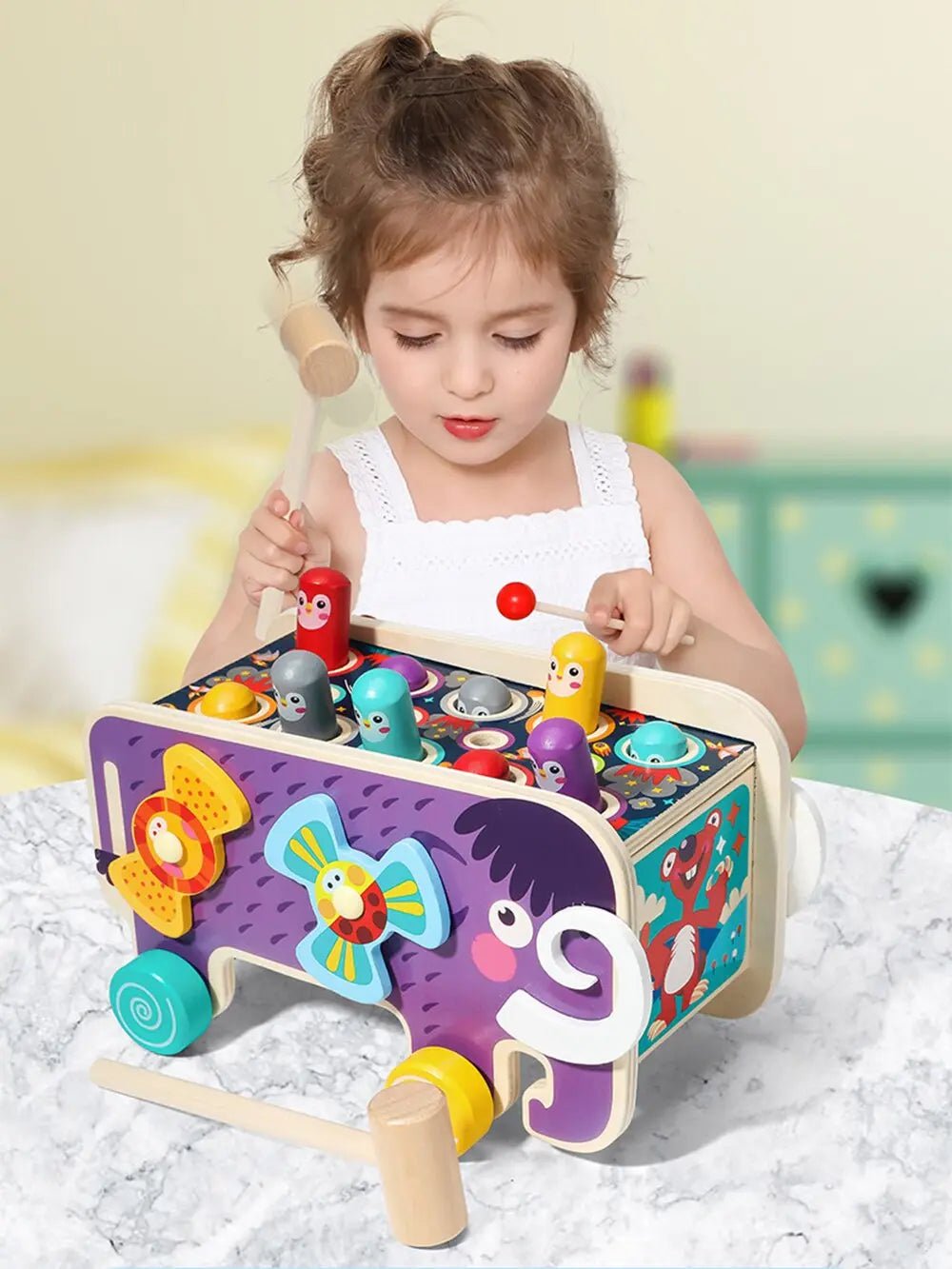 Tiger bat le hamster – 10 piquets Marteau Tiger hamster tape-taupe Jouets Montessori pour tout-petits Apprentissage de la motricité fine pour cadeau