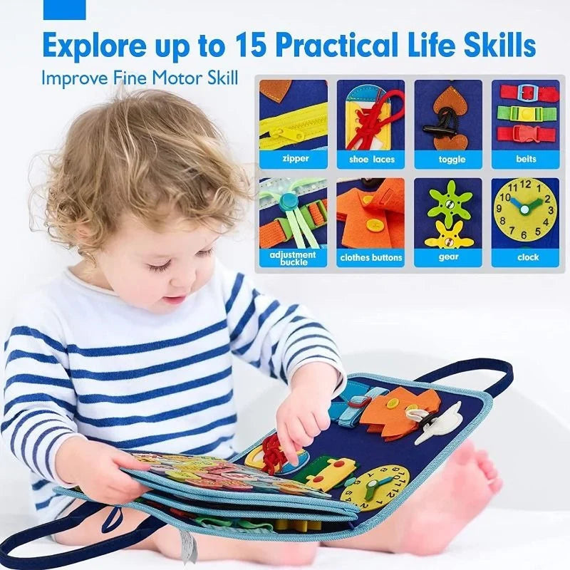 Fidtoy Tablero de Actividades 8 en 1 – Juguete Educativo con Forma de Bolso para Niños Pequeños de 2+ Años