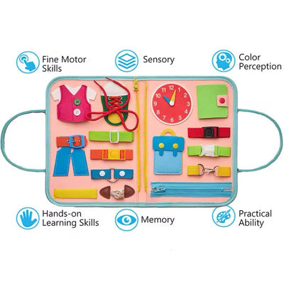Tabla de fieltro sensorial para niños pequeños - Juguete de viaje con habilidades prácticas para la vida con temática espacial, sirenas y dinosaurios