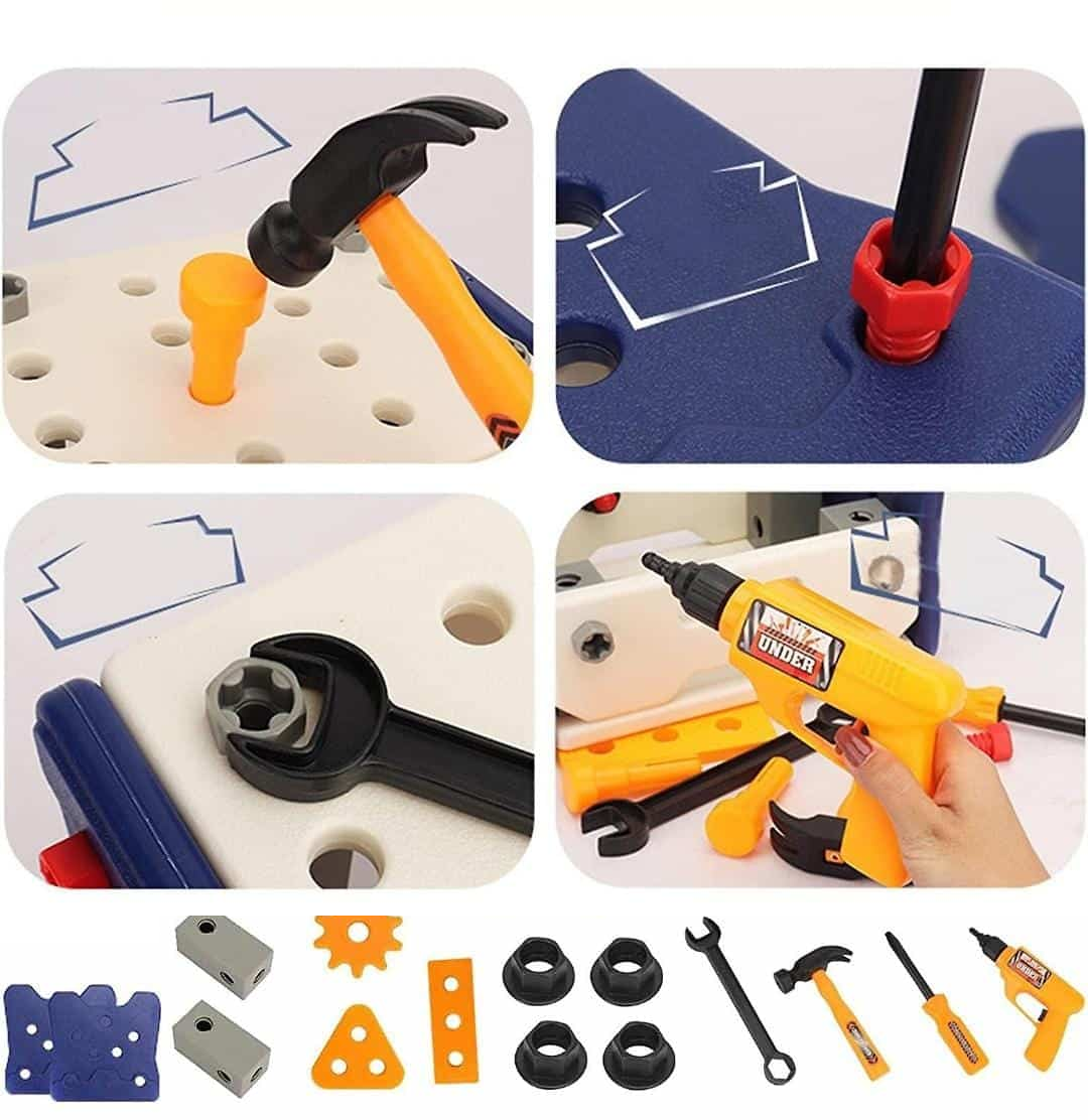 Fidtoy Multi Function DIY Tool Table for Kids Little Engineer Pretend Play Kit Age 3+