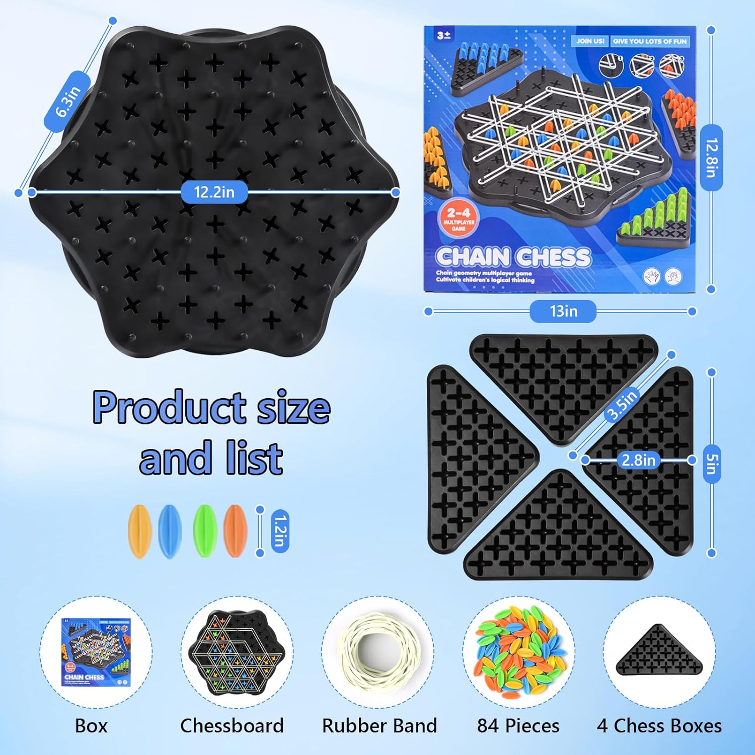 Juego de mesa familiar Chain Triangle Chess - 2 a 4 jugadores