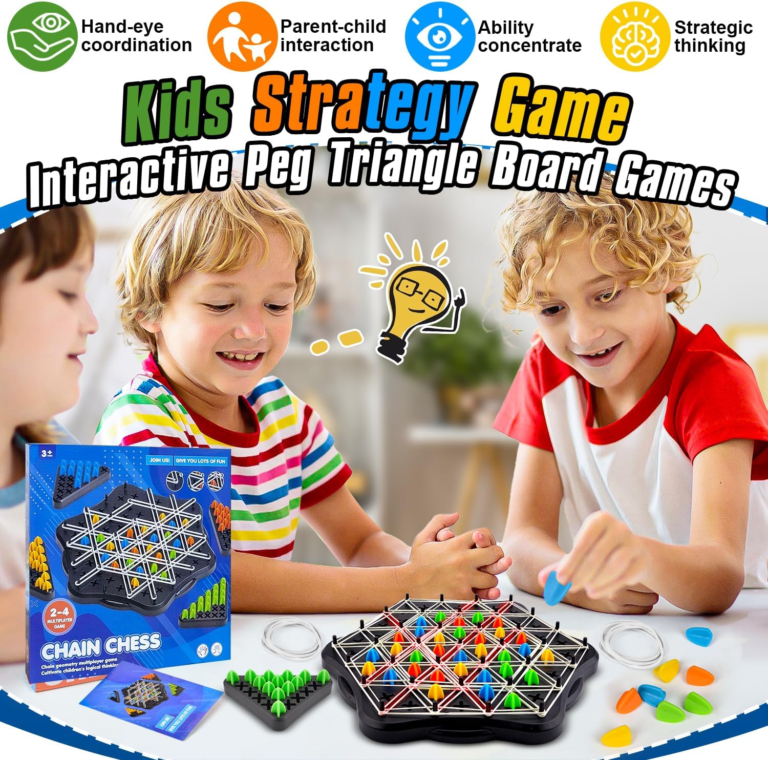 Juego de mesa familiar Chain Triangle Chess - 2 a 4 jugadores