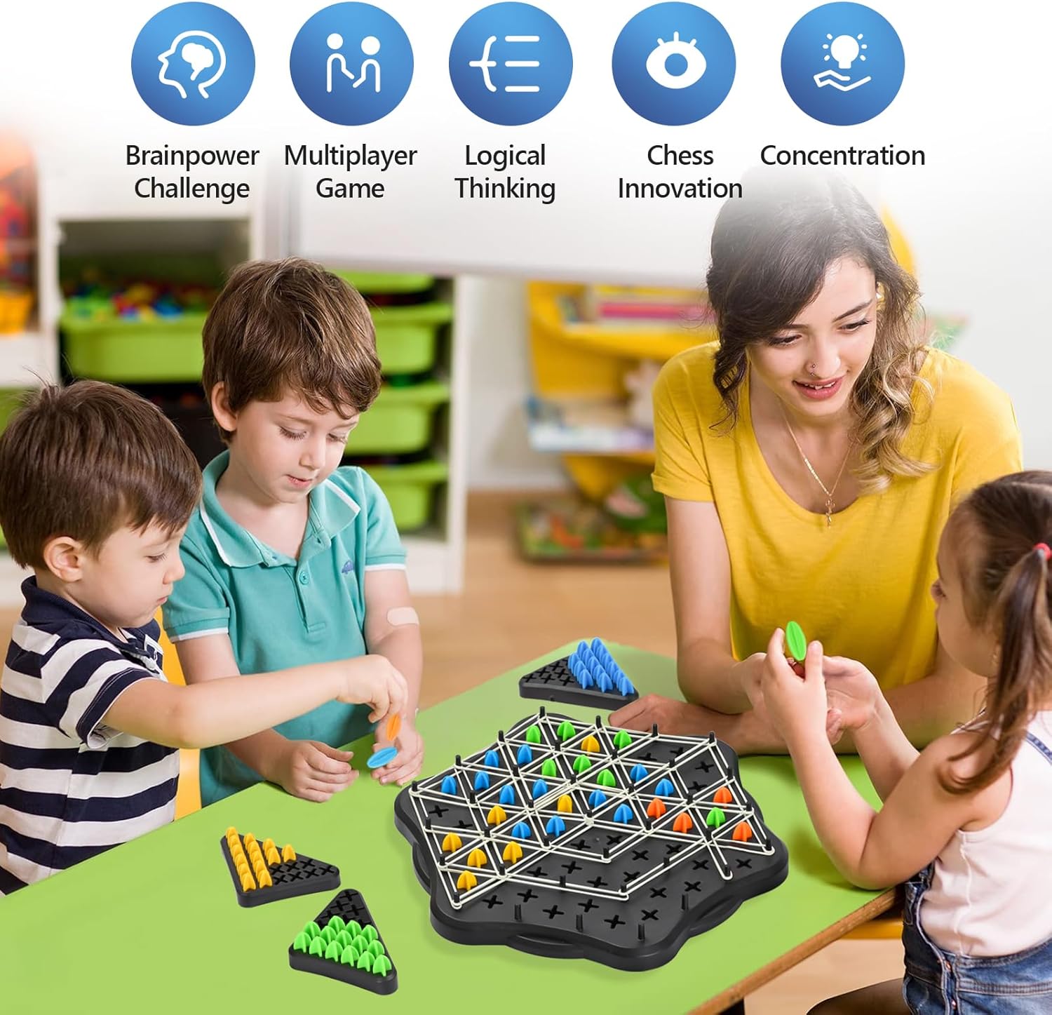 Juego de mesa familiar Chain Triangle Chess - 2 a 4 jugadores
