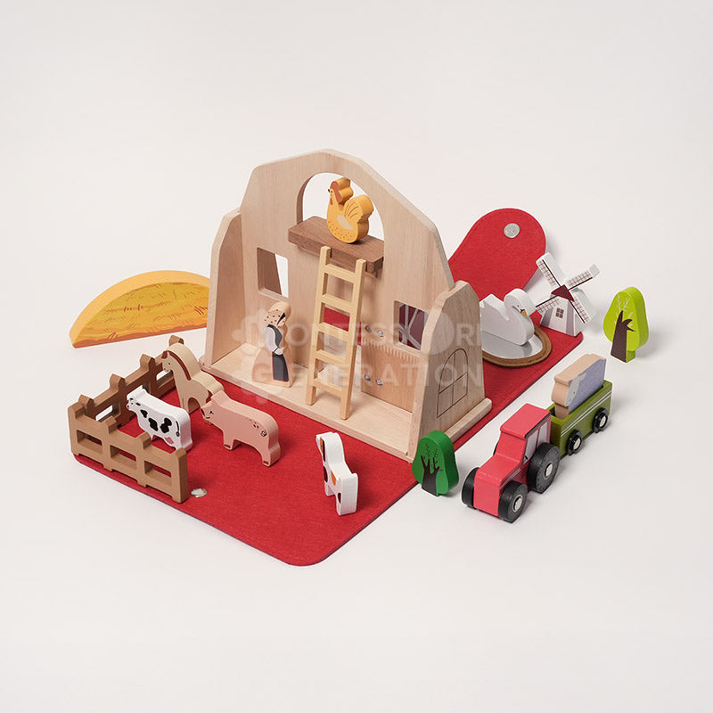 Fidtoy Juego de Granja de Viaje para Niños Pequeños – Juguete Portátil de Juego de Imitación con 16 Animales de Madera, Edad 2+