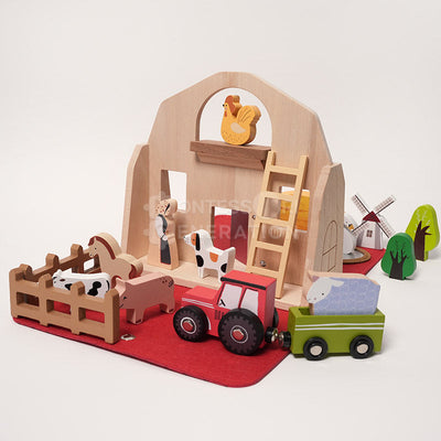Fidtoy Traveling Farm Play Set for Toddlers – Portable Pretend Play Toy with 16 Wooden Animals Age 2+